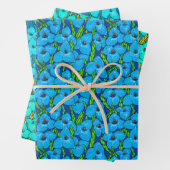 Blaue Blume Botanisches Blumenmuster Geschenkpapier Set (Beispiel)