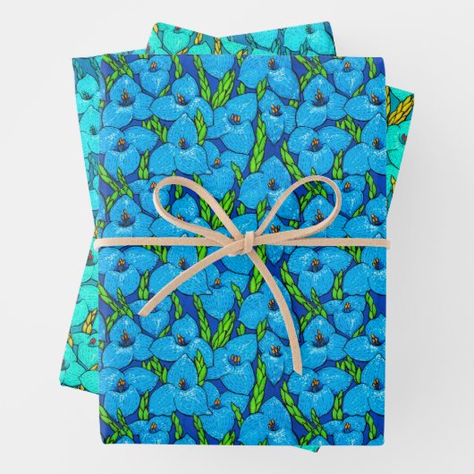 Blaue Blume Botanisches Blumenmuster Geschenkpapier Set (Beispiel)