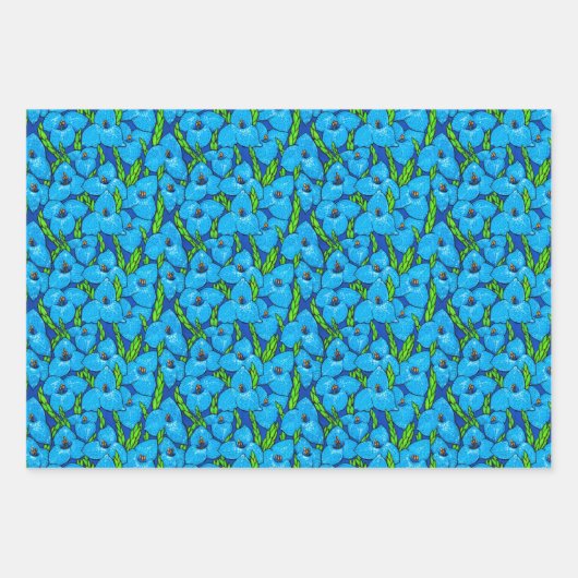 Blaue Blume Botanisches Blumenmuster Geschenkpapier Set (Vorderseite)