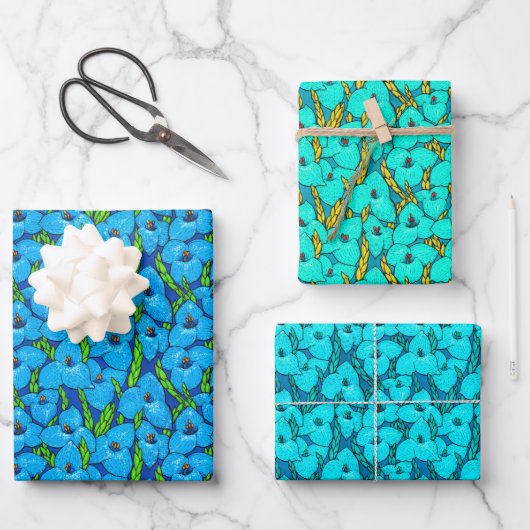 Blaue Blume Botanisches Blumenmuster Geschenkpapier Set (Vorderseite)