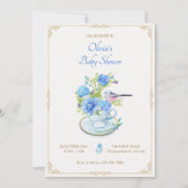 Blaue Blume-Bouquet-Vogel-Babydusche Einladung (Vorderseite)