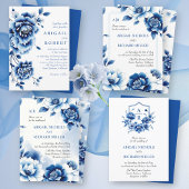Blaue Blume Chinoiserie Blume Wappen Hochzeit Einladung