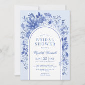 Blaue Blume Chinoiserie Brautparty Einladung (Vorderseite)