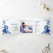 Blaue Blume Chinoiserie Erdnüsse Dreifach-gefaltete Programmkarte (Innenseite)