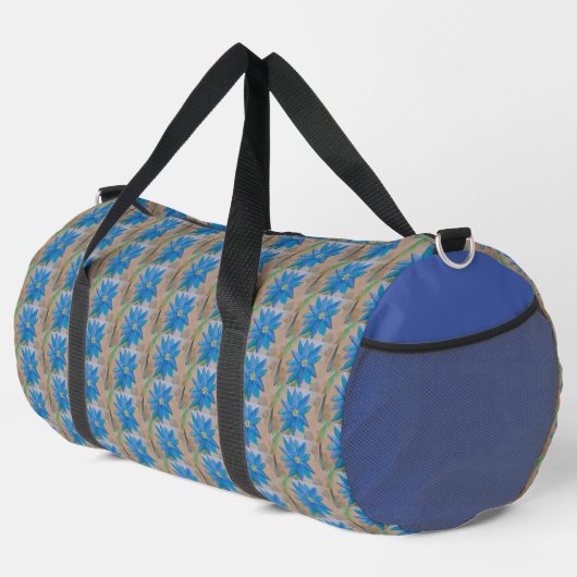 Blaue Blume Duffle Bag (Rechte Ecke)