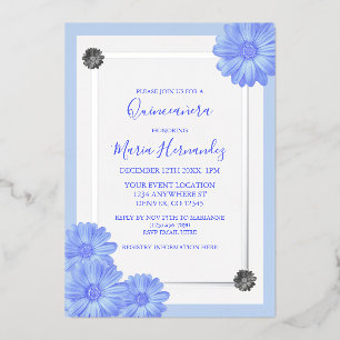 Blaue Blume Elegante Quinceanera Folieneinladung