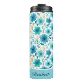 Blaue Blume Eleganter Individuelle Name Thermosbecher