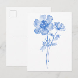 Blaue Blume, florale Aquarellmalerei Postkarte