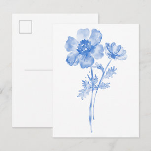 Blaue Blume, florale Aquarellmalerei Postkarte