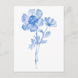 Blaue Blume, florale Aquarellmalerei Postkarte