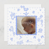 Blaue Blume Geburtsankündigung Ankündigung (Vorne/Hinten)