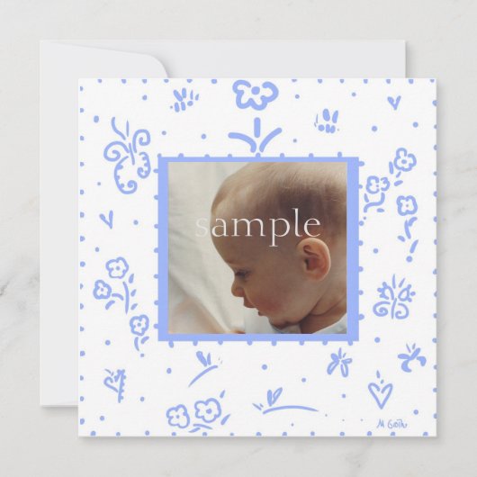 Blaue Blume Geburtsankündigung Ankündigung (Vorderseite)