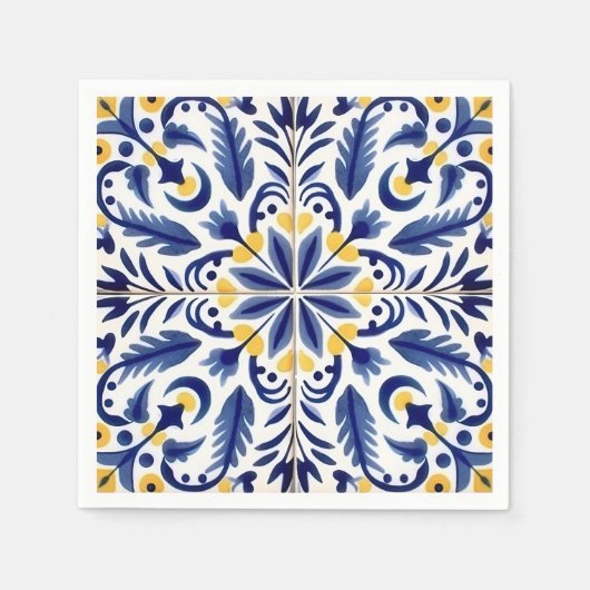 Blaue Blume Gelbe Zitronen Serviette (Vorderseite)