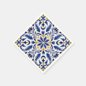 Blaue Blume Gelbe Zitronen Serviette (Ecke)