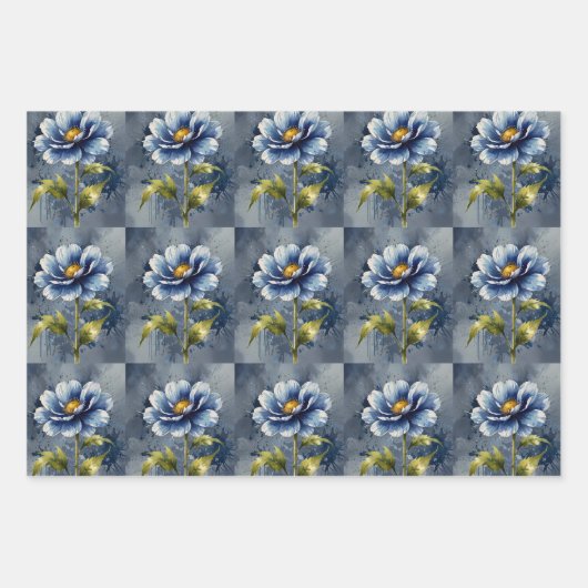 Blaue Blume Geschenkpapier Set (Vorderseite)