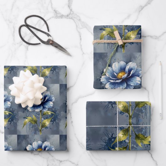 Blaue Blume Geschenkpapier Set (Vorderseite)