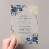 Blaue Blume Gold Geometric Moderne Hochzeit Acryleinladungen (Insitu (Handheld))