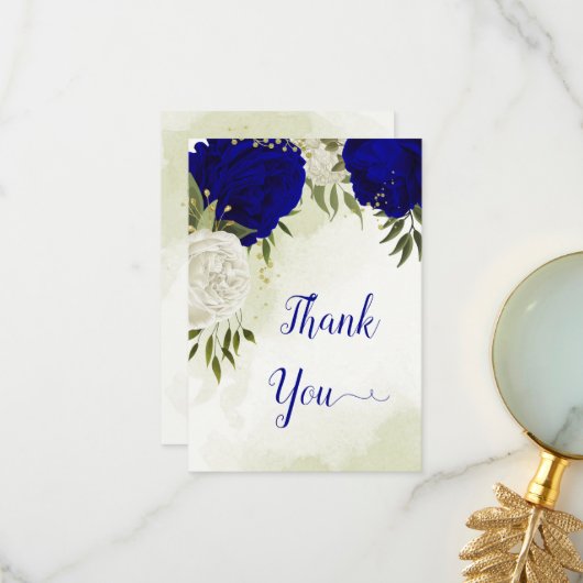 Blaue Blume, grüne Blätter Dankeskarte (Vorderseite/Rückseite Beispiel)