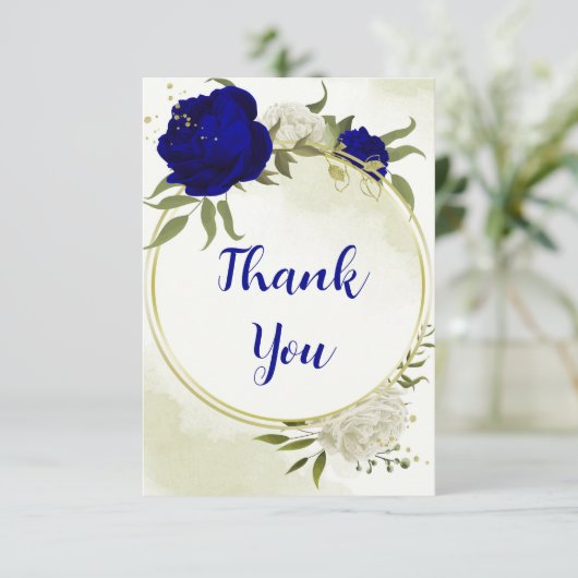 Blaue Blume, grüne Blätter Dankeskarte (Stehend Vorderseite)