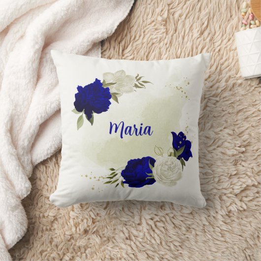 Blaue Blume, grüne Blätter Kissen (Decke)
