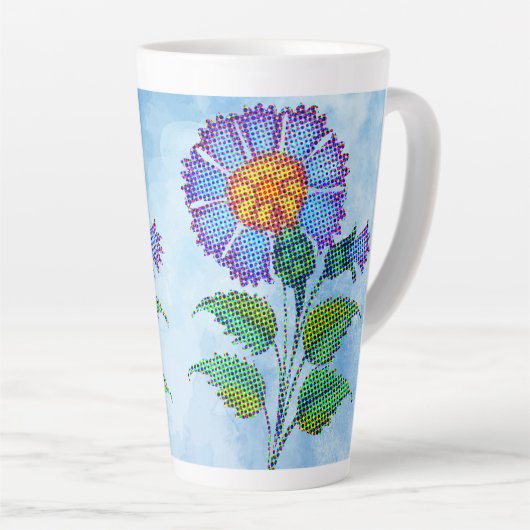 Blaue Blume Halftone auf Blau Fine Art Milchtasse (Rechte Ecke)