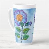 Blaue Blume Halftone auf Blau Fine Art Milchtasse (Linke Ecke)