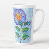Blaue Blume Halftone auf Blau Fine Art Milchtasse (Rechts)