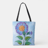 Blaue Blume Halftone auf Blau Fine Art Tasche (Rückseite)