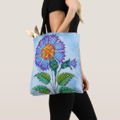 Blaue Blume Halftone auf Blau Fine Art Tasche (Von Nahem)