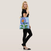 Blaue Blume Halftone auf Blau Fine Art Tasche (Am Model)