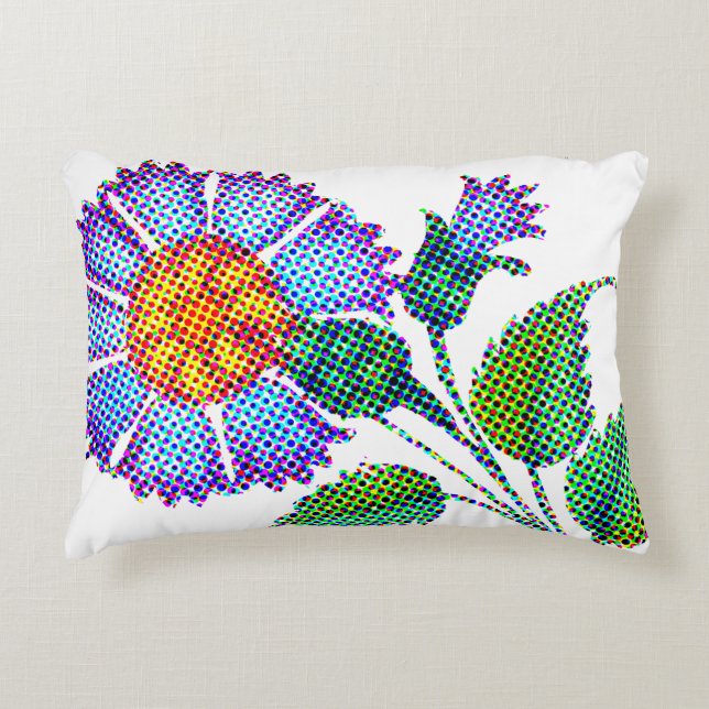 Blaue Blume Halftone Fine Art Dekokissen (Vorderseite)
