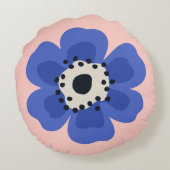 Blaue Blume hellrosa Rundes Kissen (Rückseite)