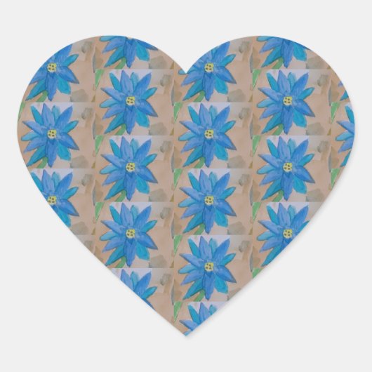 Blaue Blume Herz-Aufkleber (Vorderseite)