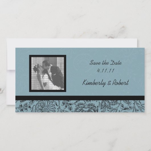 Blaue Blume-Hintergrundbilder Hochzeit speichern S Save The Date (Vorderseite)