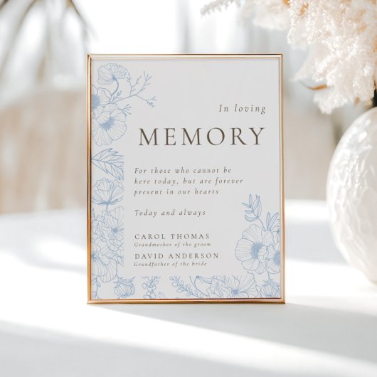 Blaue Blume Linie Kunst im Gedächtnis Poster