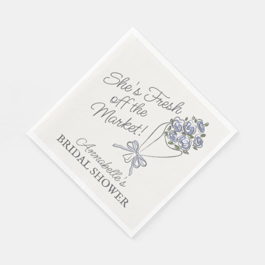 Blaue Blume Markt Frisches Brautparty Serviette (Ecke)