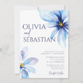 Blaue Blume Minimalistische Hochzeit Einladung (Vorderseite)