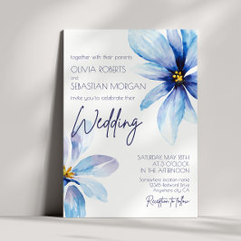 Blaue Blume Minimalistische Hochzeit Einladung