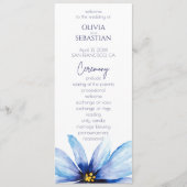 Blaue Blume Minimalistische Hochzeit Programm (Vorderseite)