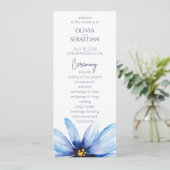 Blaue Blume Minimalistische Hochzeit Programm (Stehend Vorderseite)