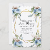 Blaue Blume mit Goldrahmen-Taufveranstaltung Einladung (Vorderseite)