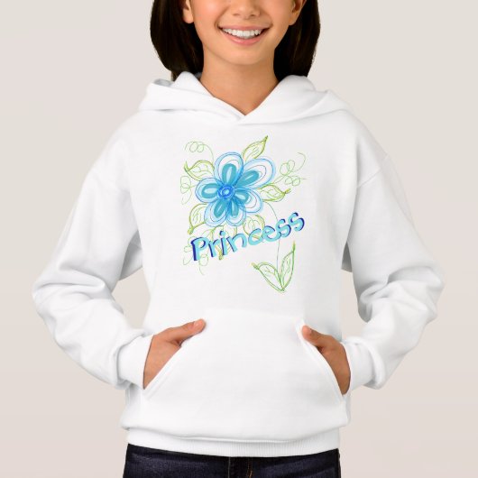 Blaue Blume mit Grün Hoodie (Vorderseite)