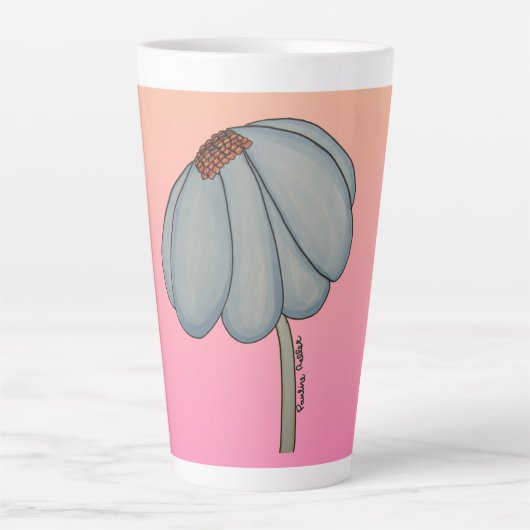 Blaue Blume mit rosa Hintergrund Milchtasse (Vorderseite)