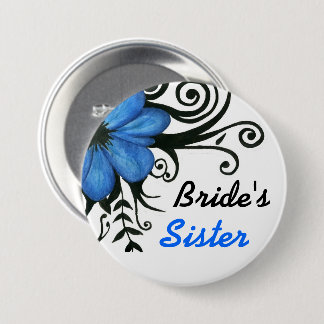 Blaue Blume mit schwarzen Blätter und Wirbel Button