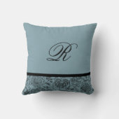 Blaue Blume Monogram, kundenspezifischer Baumwollk Kissen (Rückseite)