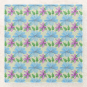 Blaue Blume Muster Ästhetik | Wasserfarbe Blume Glasuntersetzer (Vorderseite)