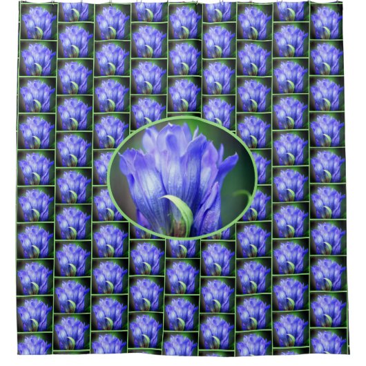 Blaue Blume Muster Duschvorhang (Vorderseite)