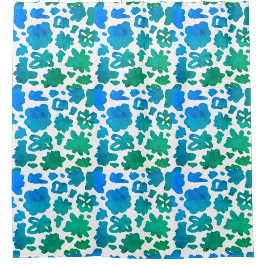 Blaue Blume Muster Große Duschvorhang (Vorderseite)