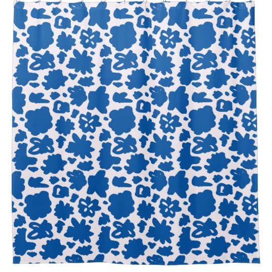 Blaue Blume Muster Große Duschvorhang (Vorderseite)