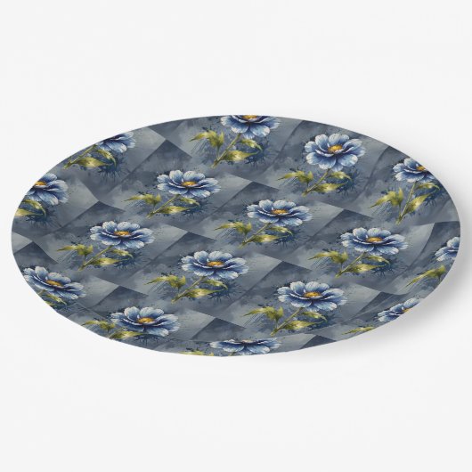 Blaue Blume Pappteller (Schrägansicht)